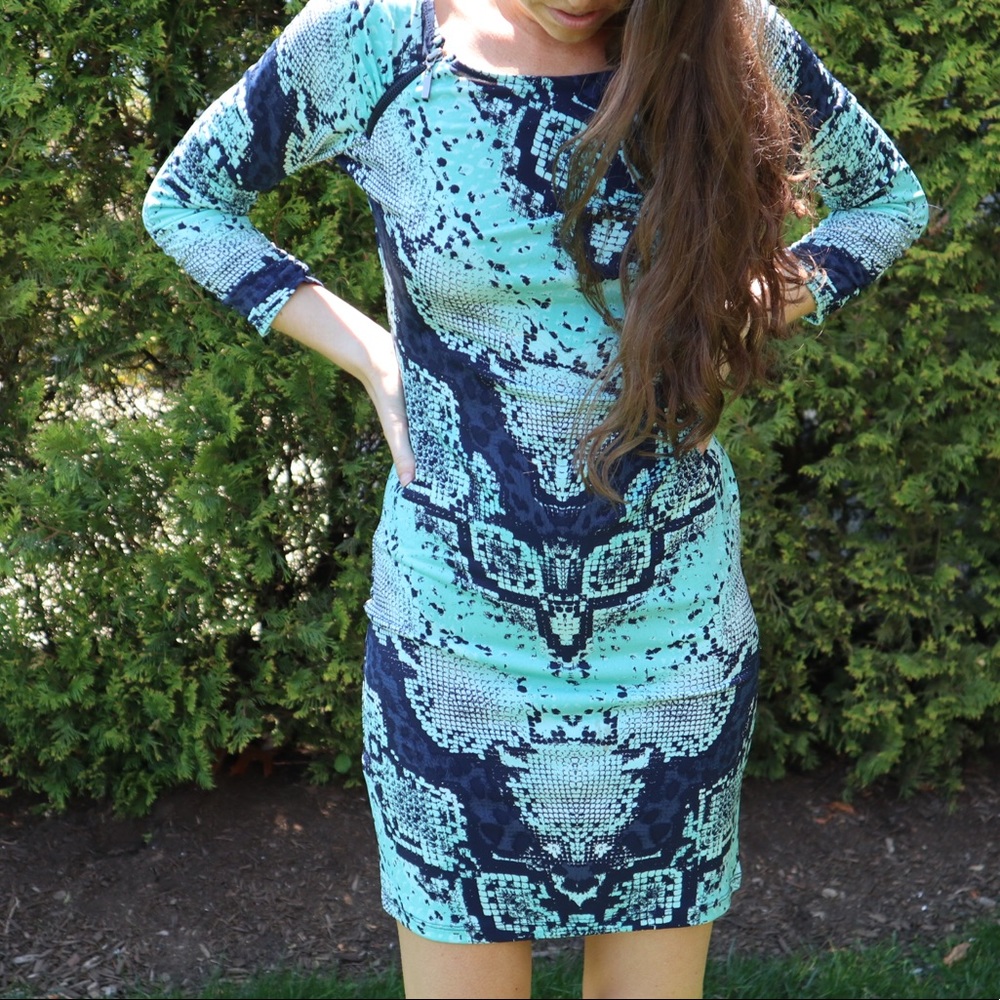 Blue Snakeskin Fitted Dress